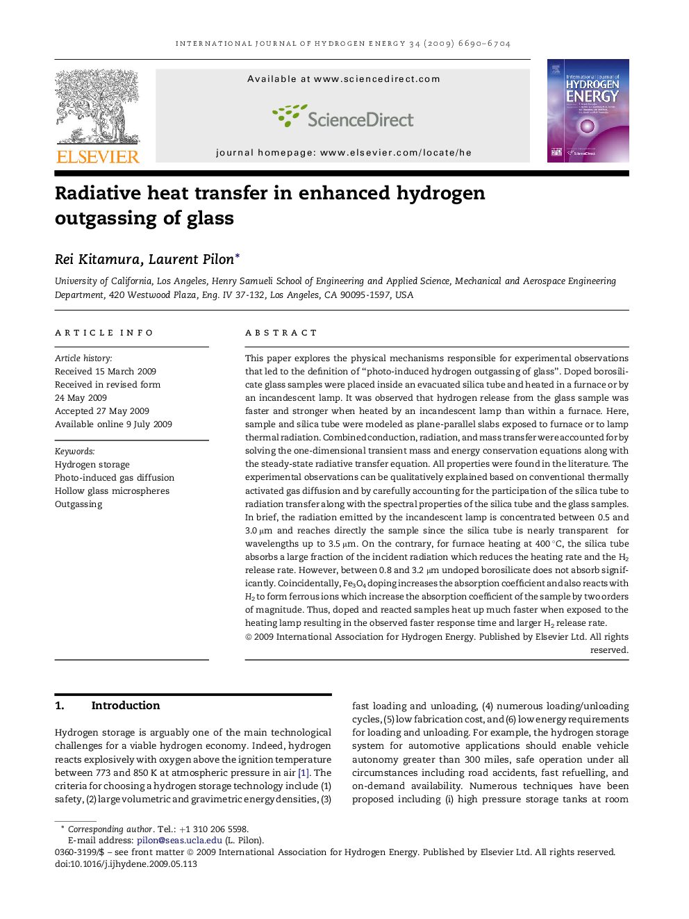 Radiative heat transfer in enhanced hydrogen outgassing of glass