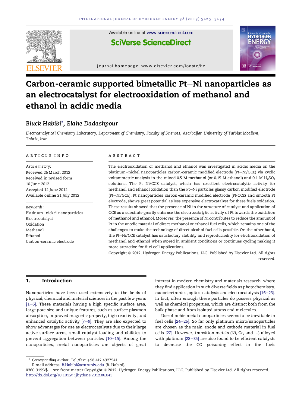 Carbon-ceramic supported bimetallic Pt–Ni nanoparticles as an electrocatalyst for electrooxidation of methanol and ethanol in acidic media