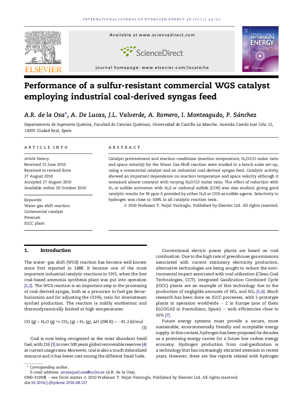 Performance of a sulfur-resistant commercial WGS catalyst employing industrial coal-derived syngas feed