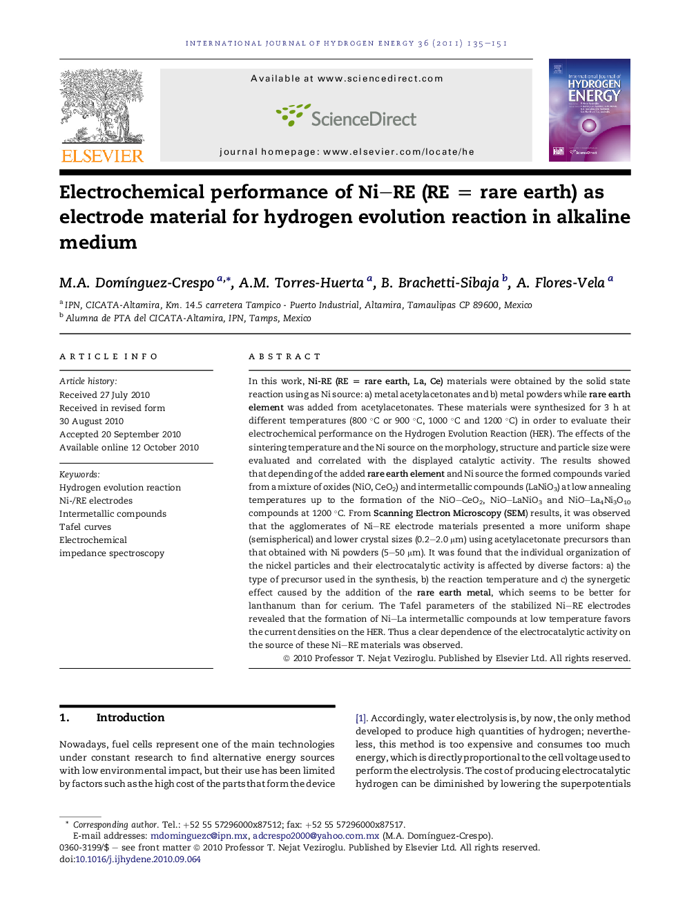 Electrochemical performance of Ni–RE (RE = rare earth) as electrode material for hydrogen evolution reaction in alkaline medium