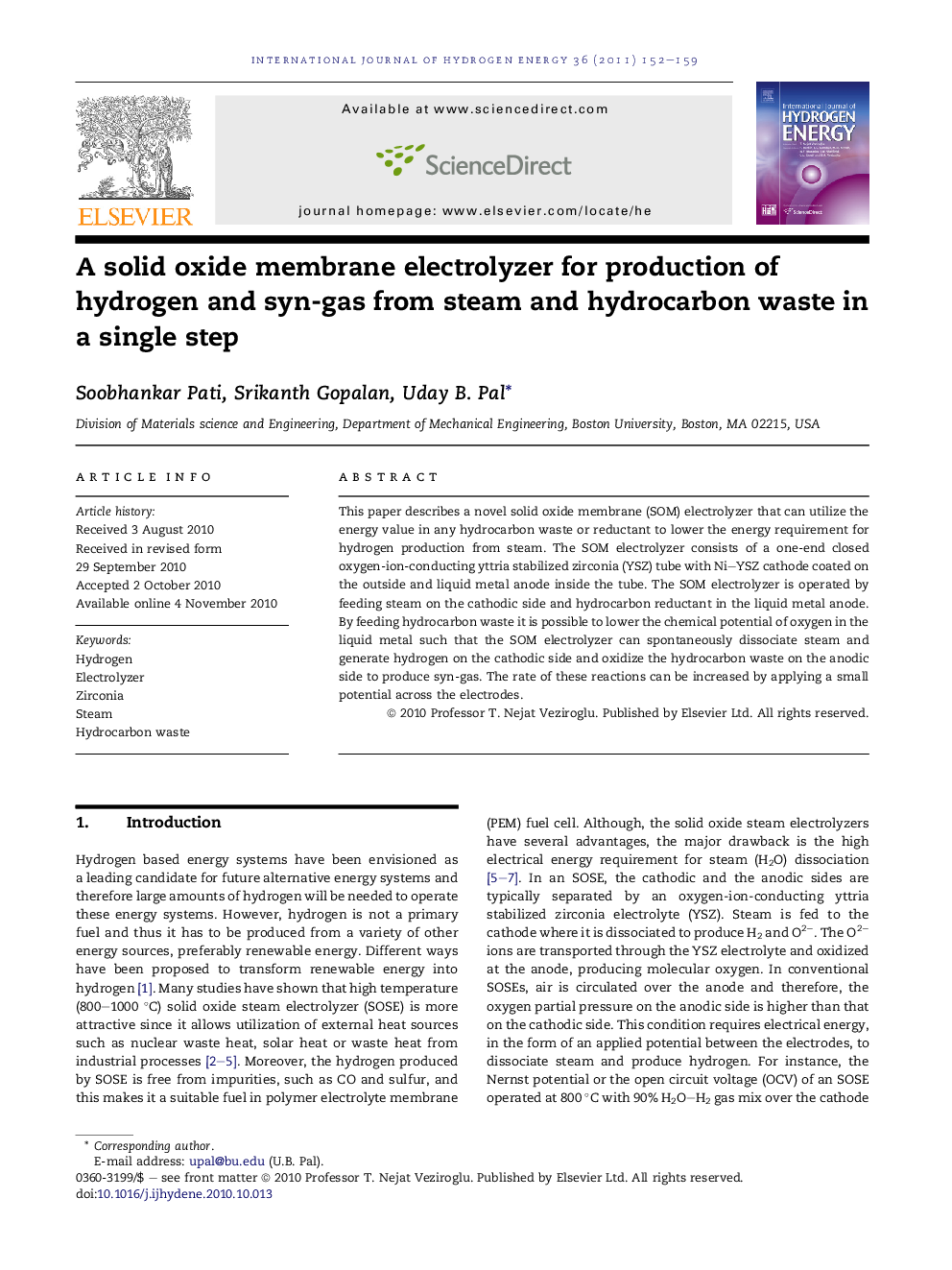 A solid oxide membrane electrolyzer for production of hydrogen and syn-gas from steam and hydrocarbon waste in a single step