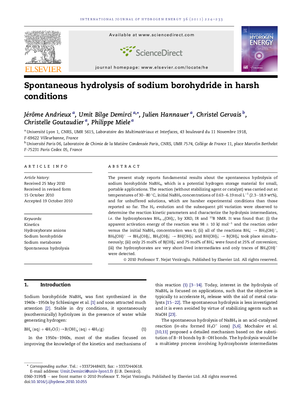 Spontaneous hydrolysis of sodium borohydride in harsh conditions