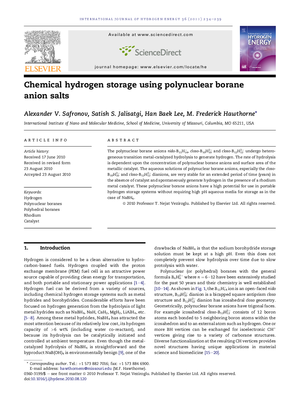 Chemical hydrogen storage using polynuclear borane anion salts