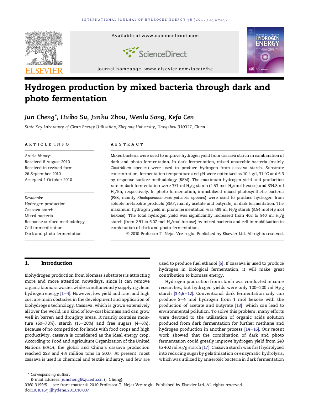 Hydrogen production by mixed bacteria through dark and photo fermentation