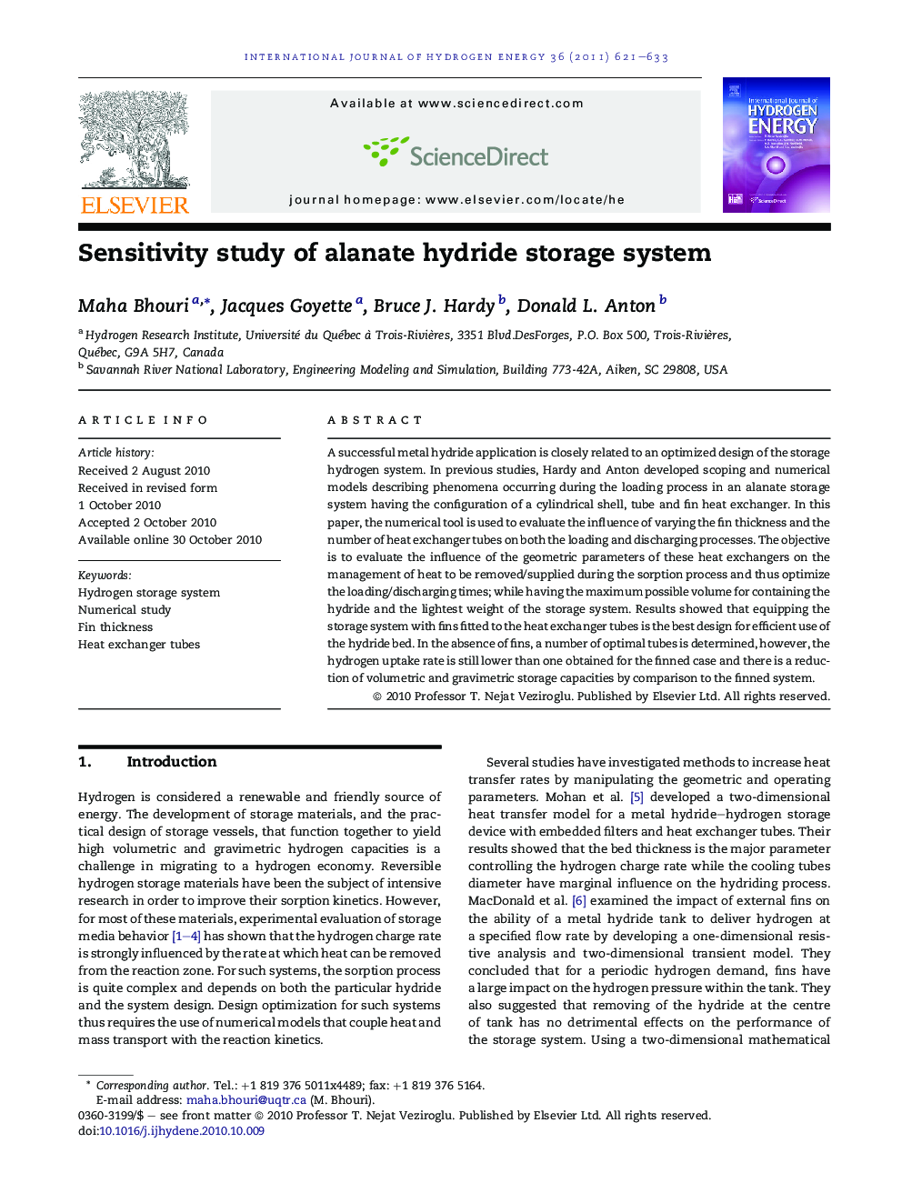 Sensitivity study of alanate hydride storage system