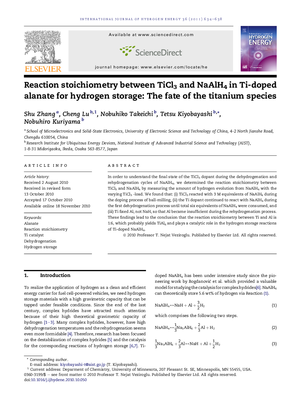 Reaction stoichiometry between TiCl3 and NaAlH4 in Ti-doped alanate for hydrogen storage: The fate of the titanium species