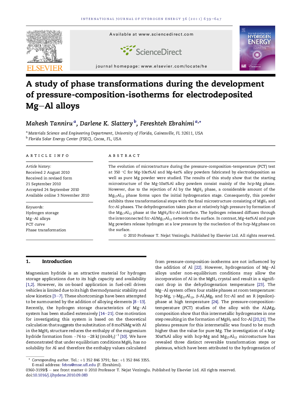 A study of phase transformations during the development of pressure-composition-isotherms for electrodeposited Mg–Al alloys