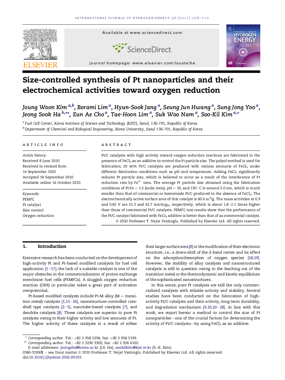 Size-controlled synthesis of Pt nanoparticles and their electrochemical activities toward oxygen reduction