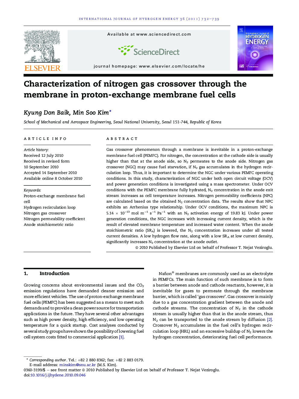 Characterization of nitrogen gas crossover through the membrane in proton-exchange membrane fuel cells