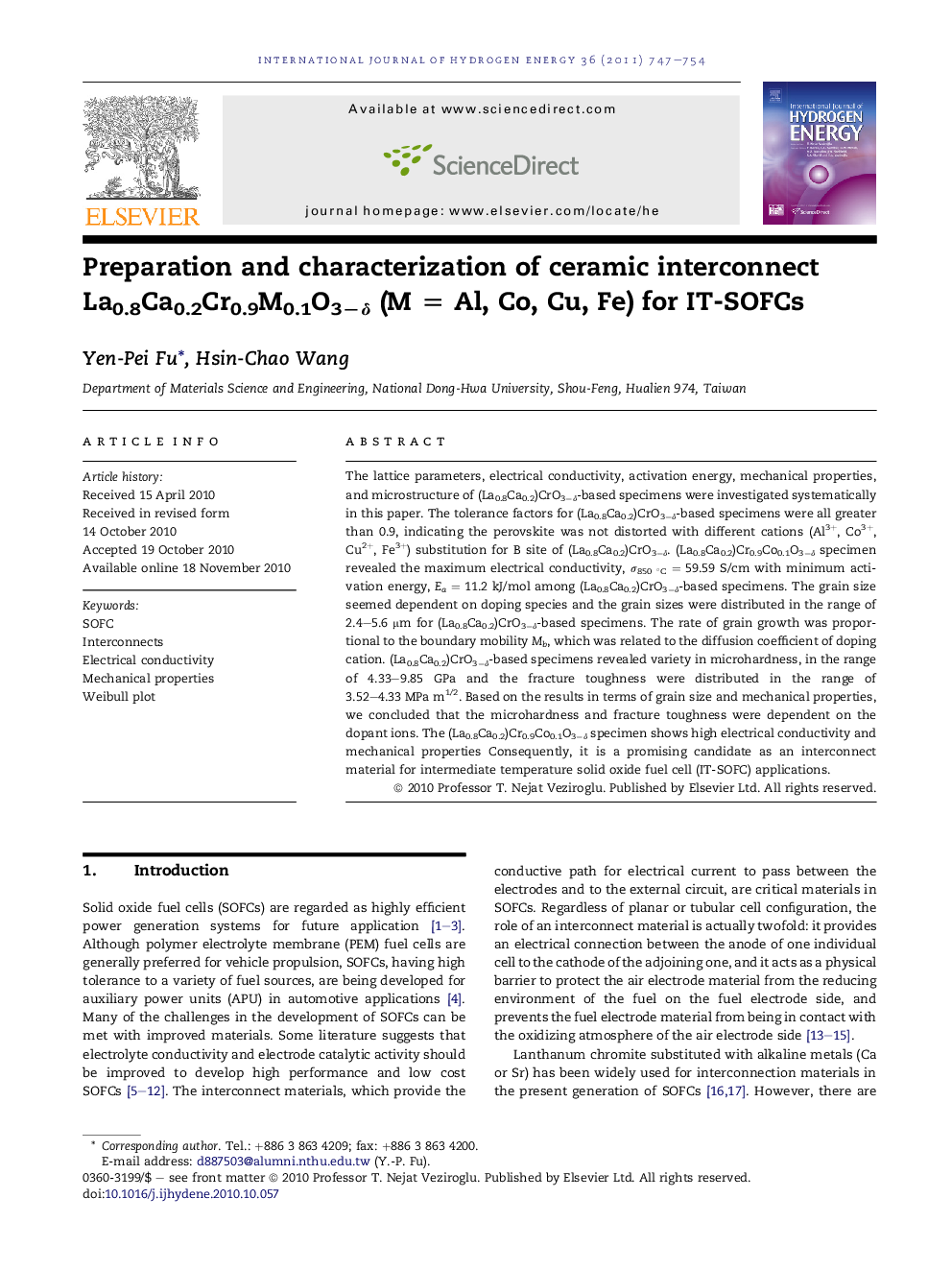 Preparation and characterization of ceramic interconnect La0.8Ca0.2Cr0.9M0.1O3−δ (M = Al, Co, Cu, Fe) for IT-SOFCs