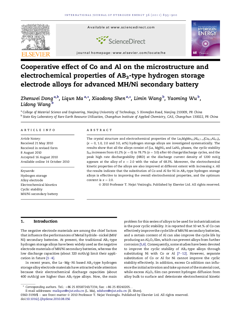 Cooperative effect of Co and Al on the microstructure and electrochemical properties of AB3-type hydrogen storage electrode alloys for advanced MH/Ni secondary battery