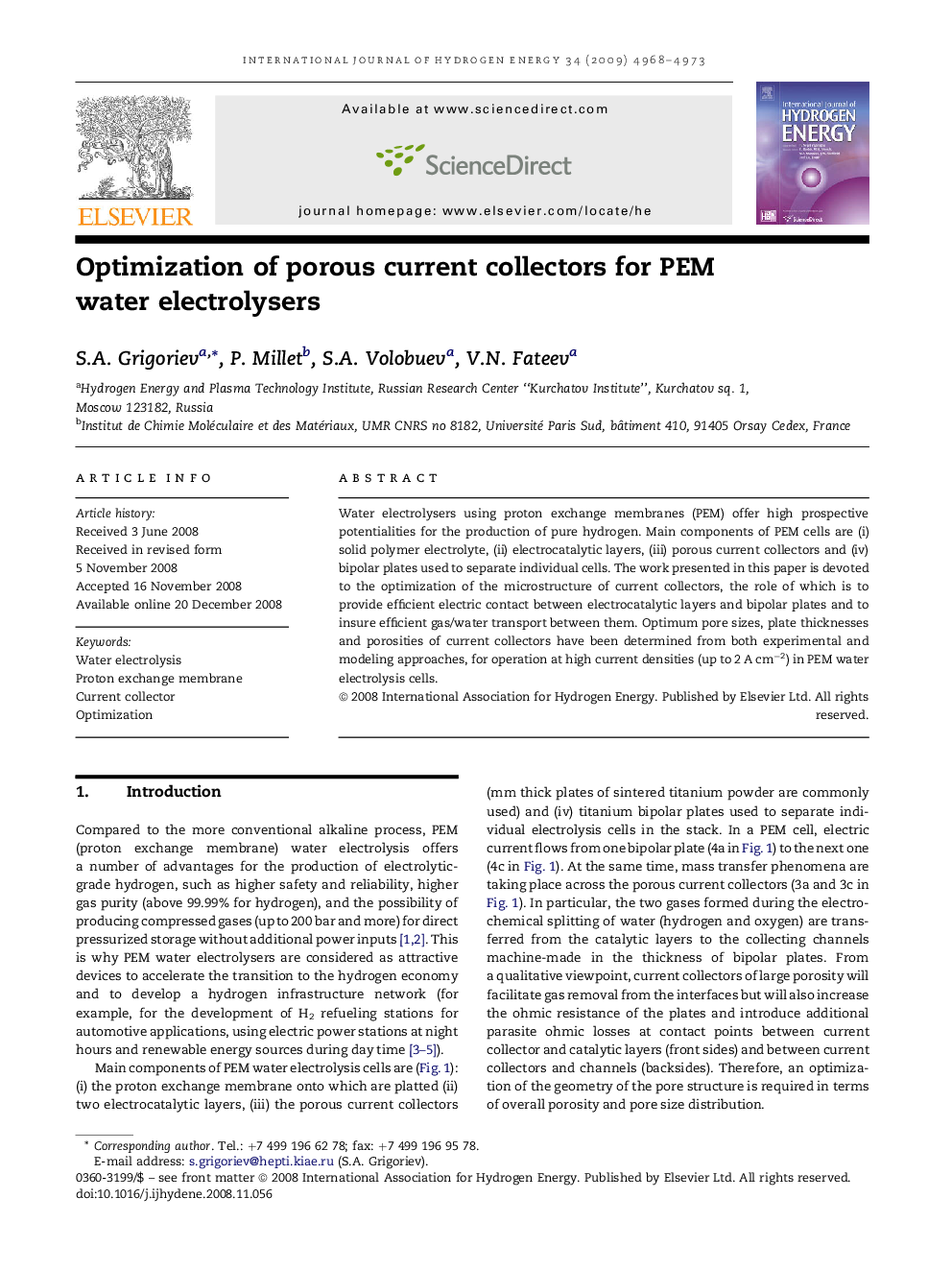 Optimization of porous current collectors for PEM water electrolysers