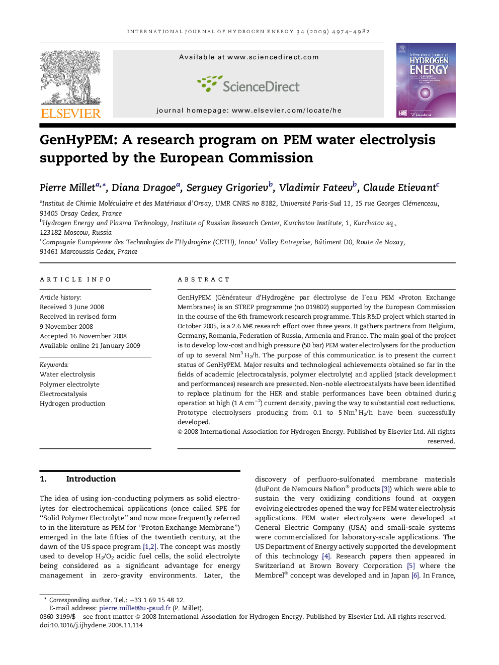 GenHyPEM: A research program on PEM water electrolysis supported by the European Commission