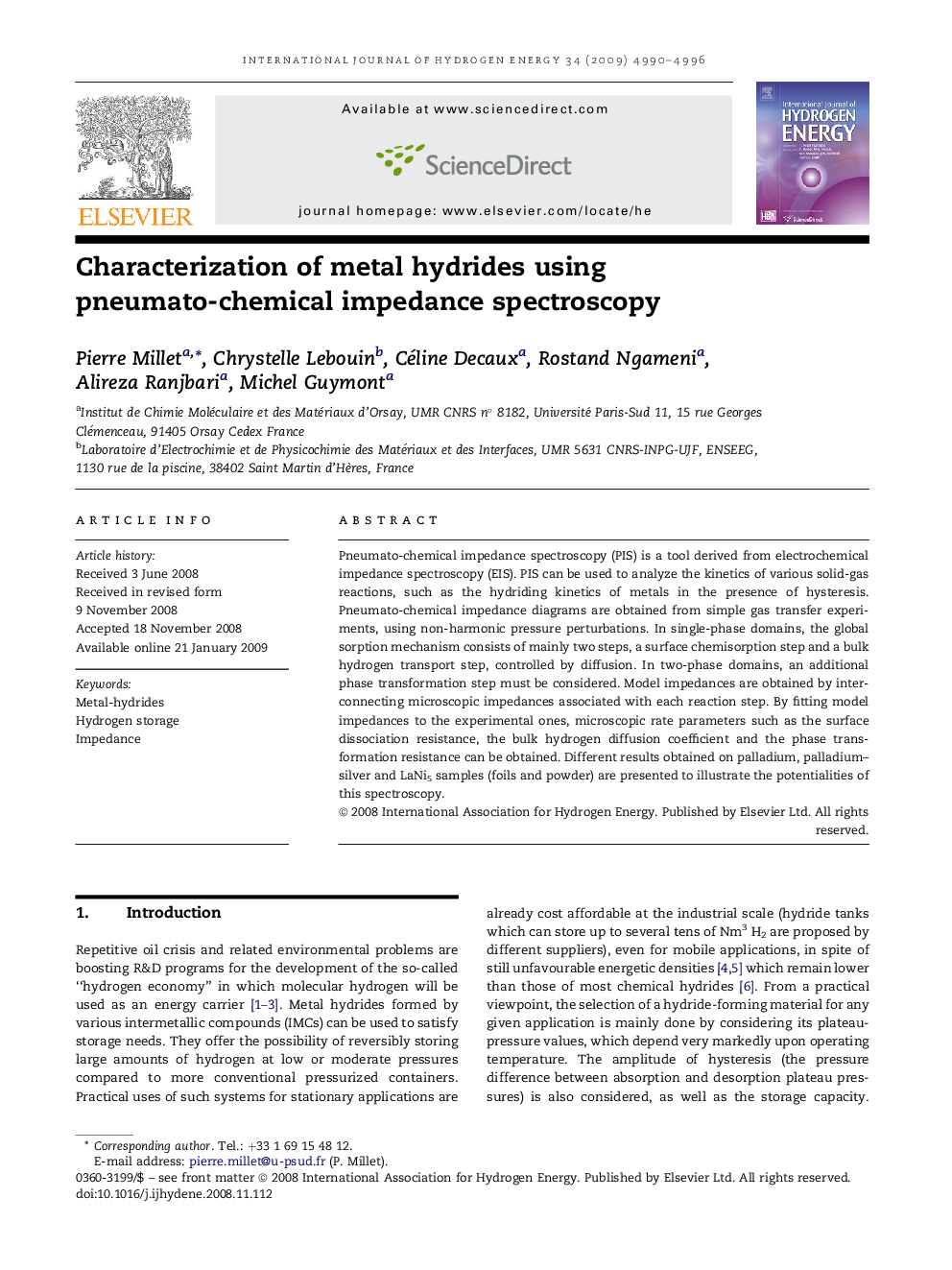 Characterization of metal hydrides using pneumato-chemical impedance spectroscopy