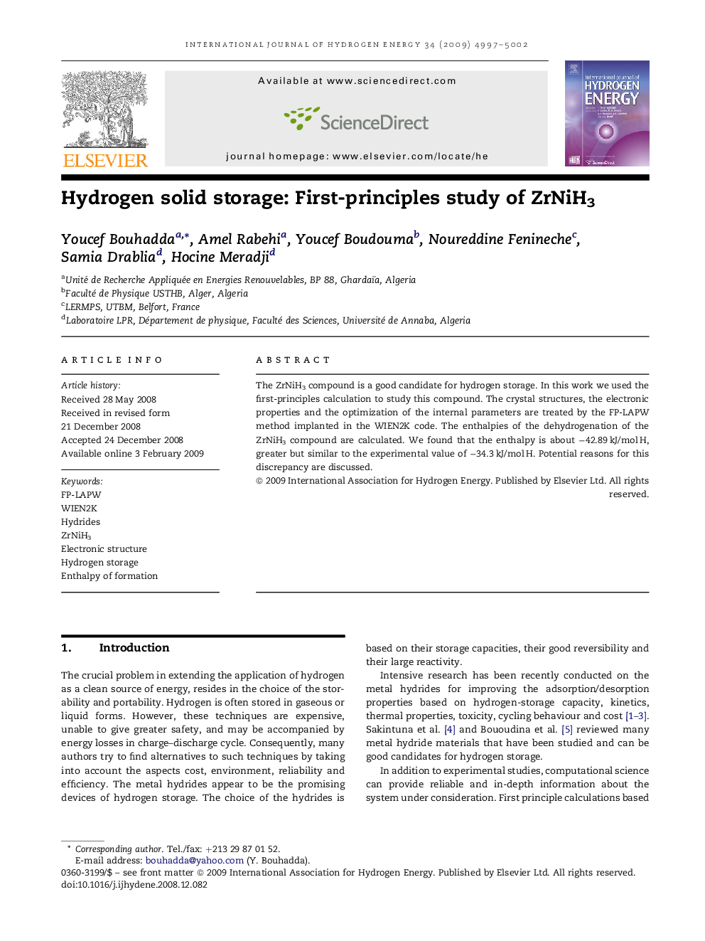 Hydrogen solid storage: First-principles study of ZrNiH3