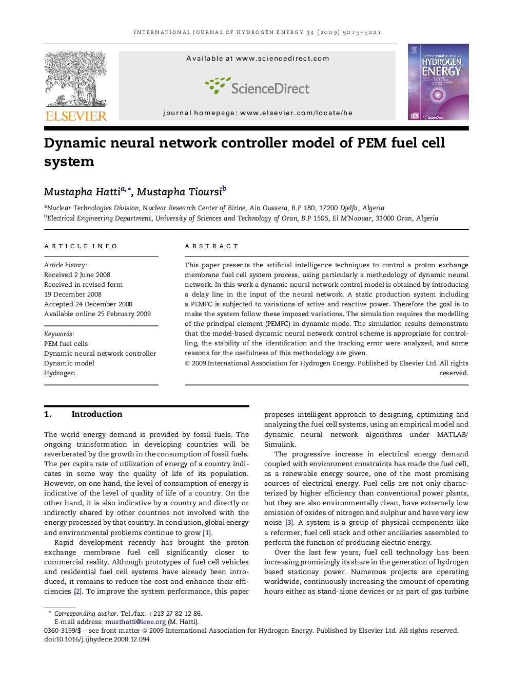 Dynamic neural network controller model of PEM fuel cell system