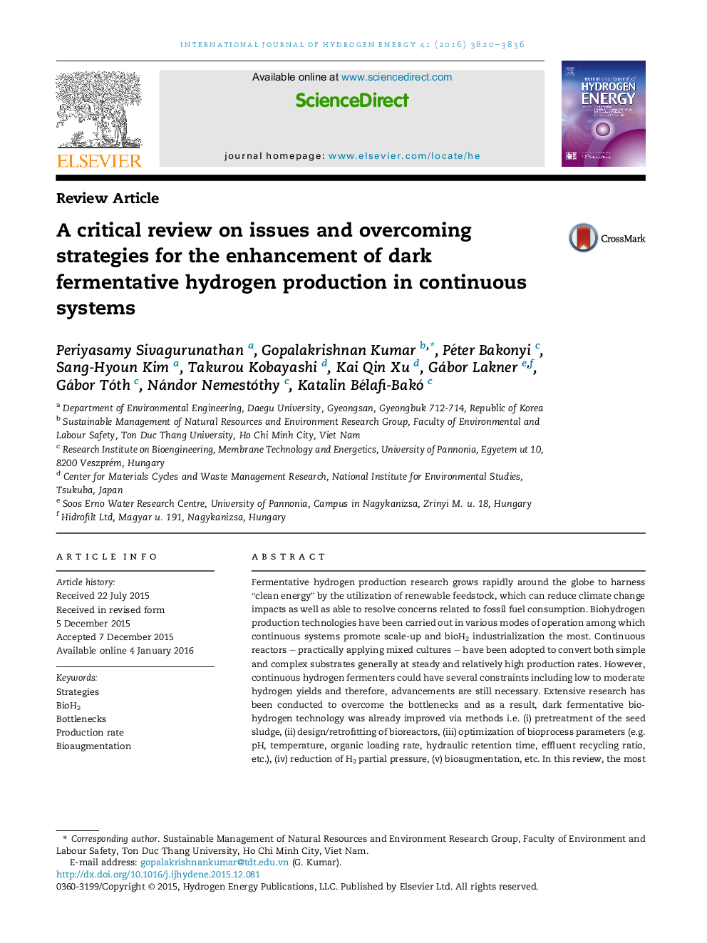 A critical review on issues and overcoming strategies for the enhancement of dark fermentative hydrogen production in continuous systems