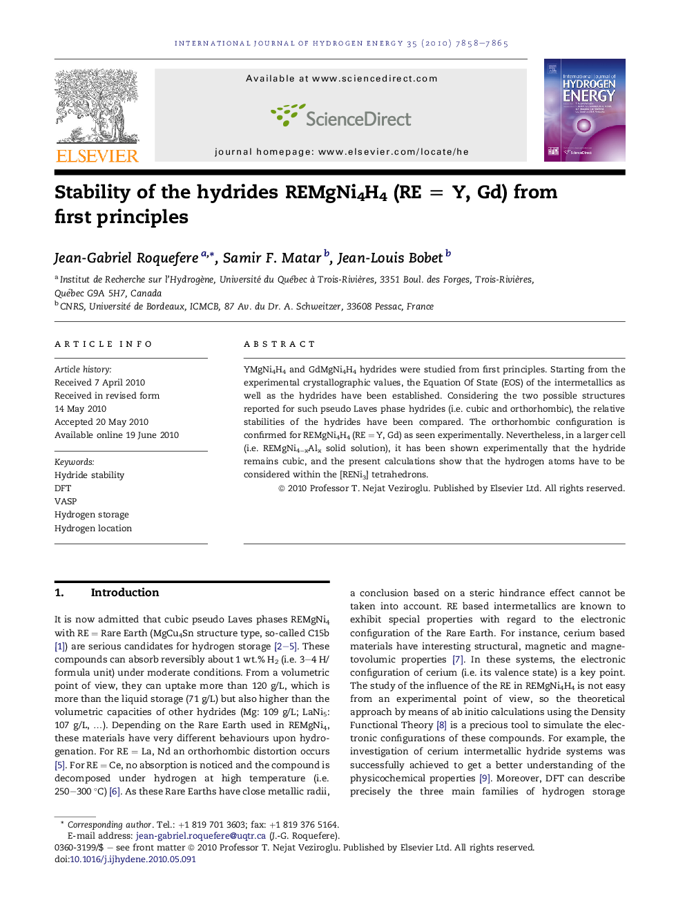 Stability of the hydrides REMgNi4H4 (RE = Y, Gd) from first principles