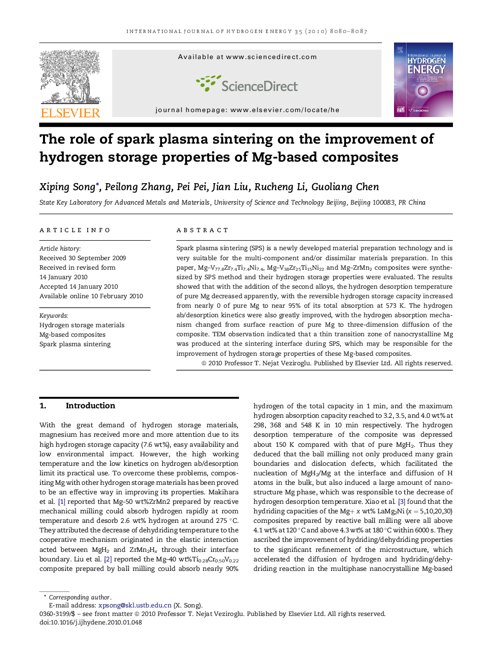 The role of spark plasma sintering on the improvement of hydrogen storage properties of Mg-based composites