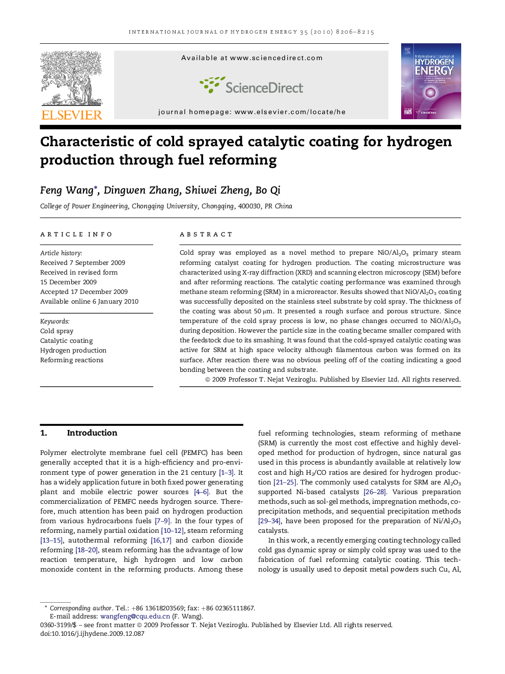 Characteristic of cold sprayed catalytic coating for hydrogen production through fuel reforming