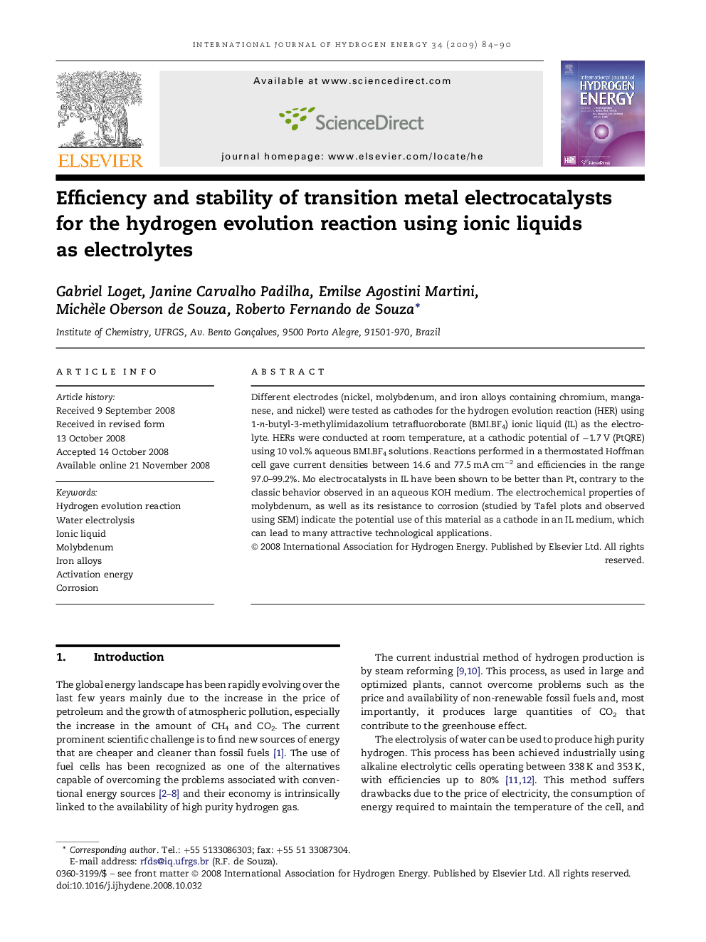 Efficiency and stability of transition metal electrocatalysts for the hydrogen evolution reaction using ionic liquids as electrolytes