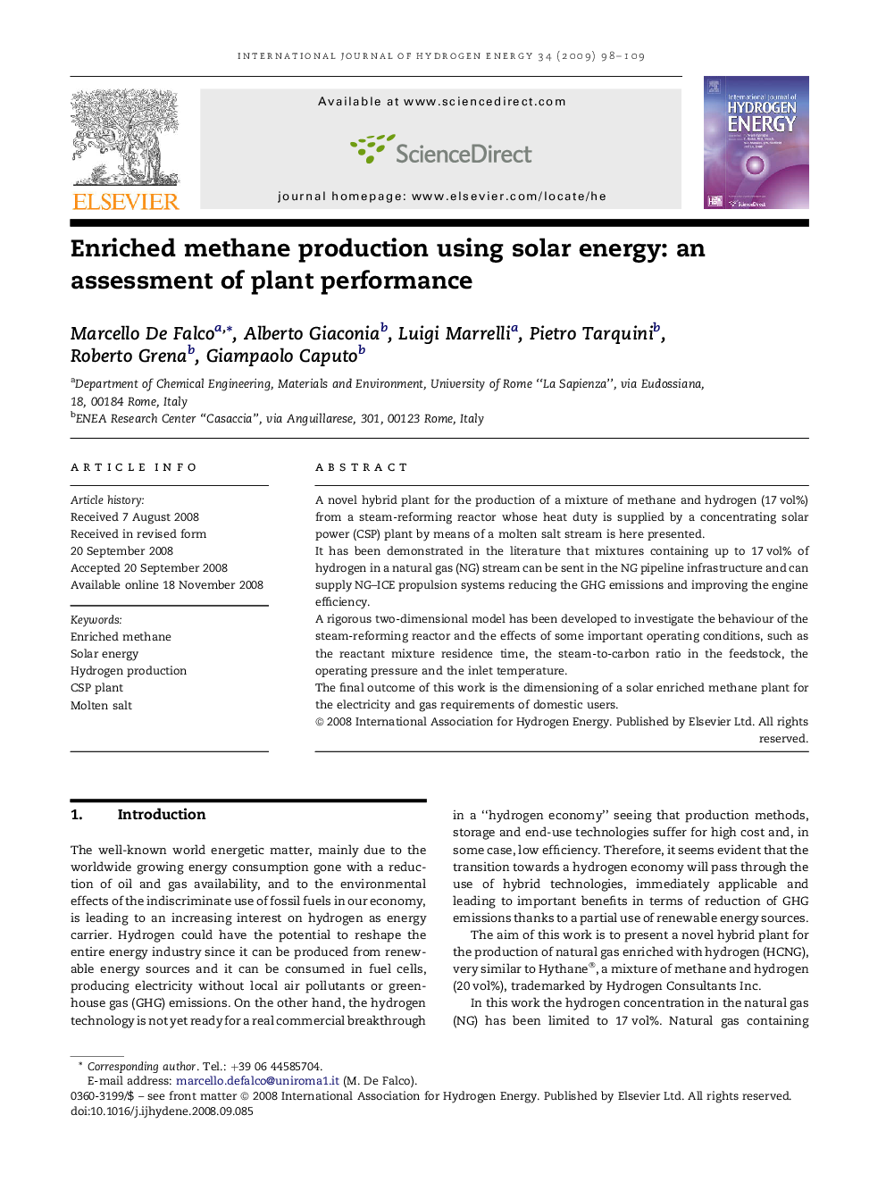 Enriched methane production using solar energy: an assessment of plant performance