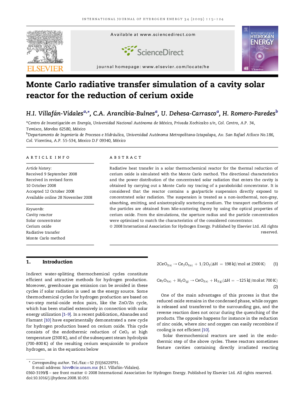 Monte Carlo radiative transfer simulation of a cavity solar reactor for the reduction of cerium oxide