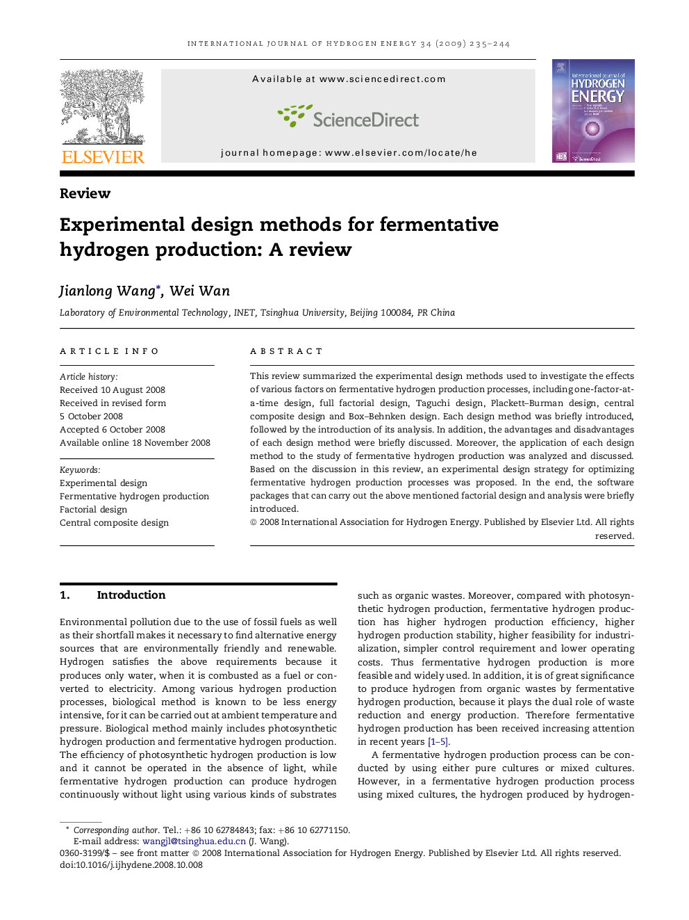 Experimental design methods for fermentative hydrogen production: A review