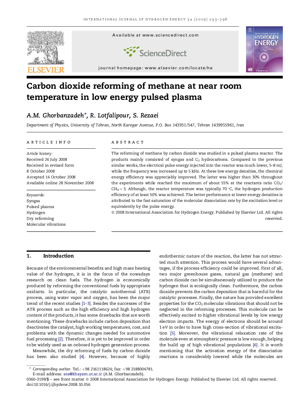 Carbon dioxide reforming of methane at near room temperature in low energy pulsed plasma