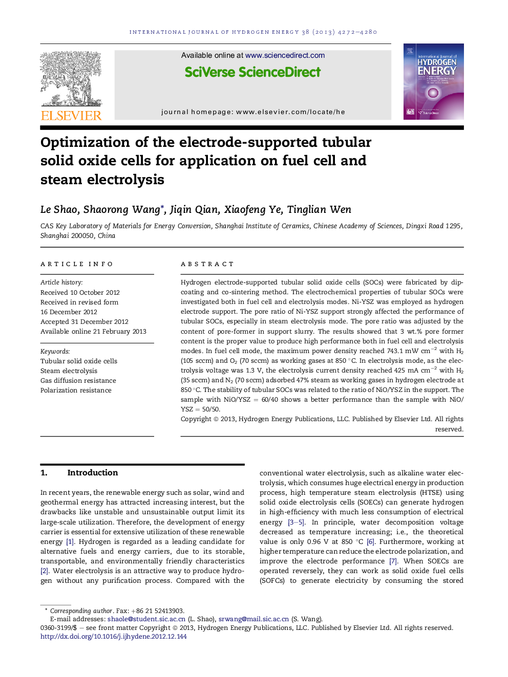 Optimization of the electrode-supported tubular solid oxide cells for application on fuel cell and steam electrolysis