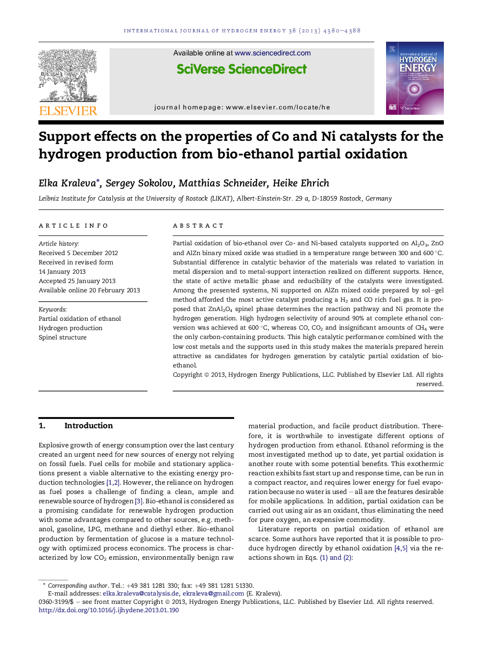 Support effects on the properties of Co and Ni catalysts for the hydrogen production from bio-ethanol partial oxidation