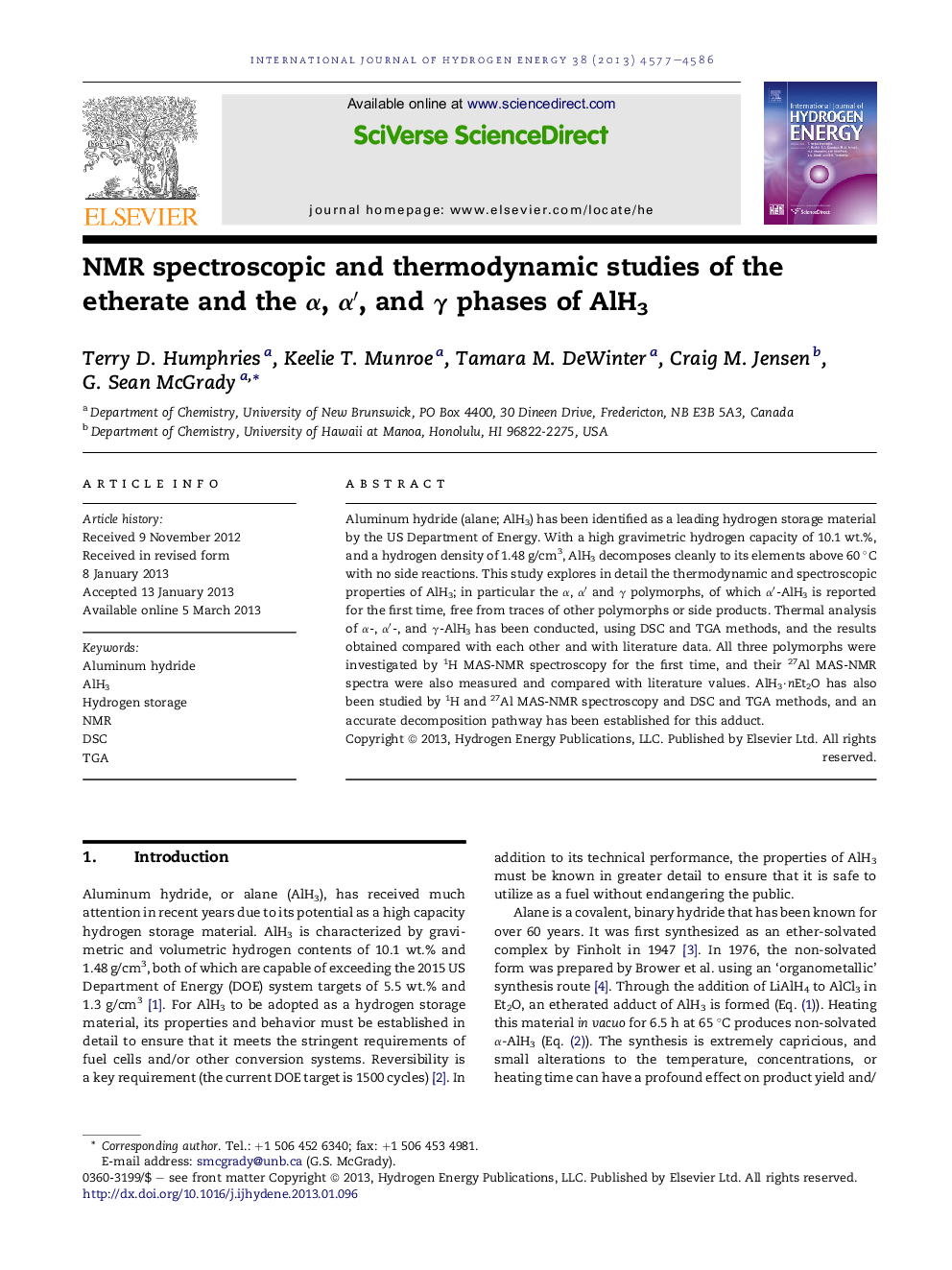 NMR spectroscopic and thermodynamic studies of the etherate and the α, α′, and γ phases of AlH3