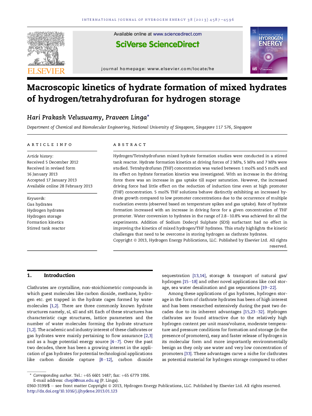 Macroscopic kinetics of hydrate formation of mixed hydrates of hydrogen/tetrahydrofuran for hydrogen storage