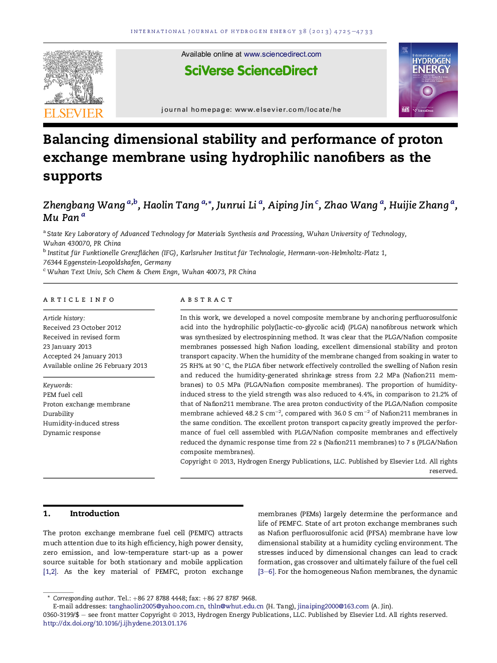 Balancing dimensional stability and performance of proton exchange membrane using hydrophilic nanofibers as the supports