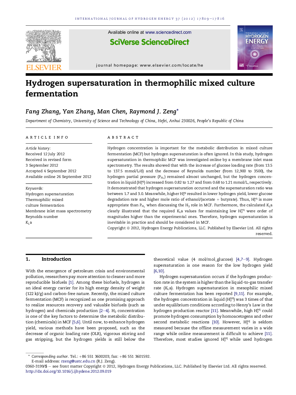 Hydrogen supersaturation in thermophilic mixed culture fermentation