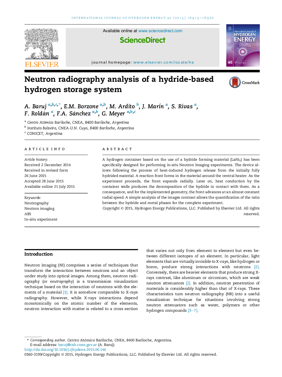 Neutron radiography analysis of a hydride-based hydrogen storage system