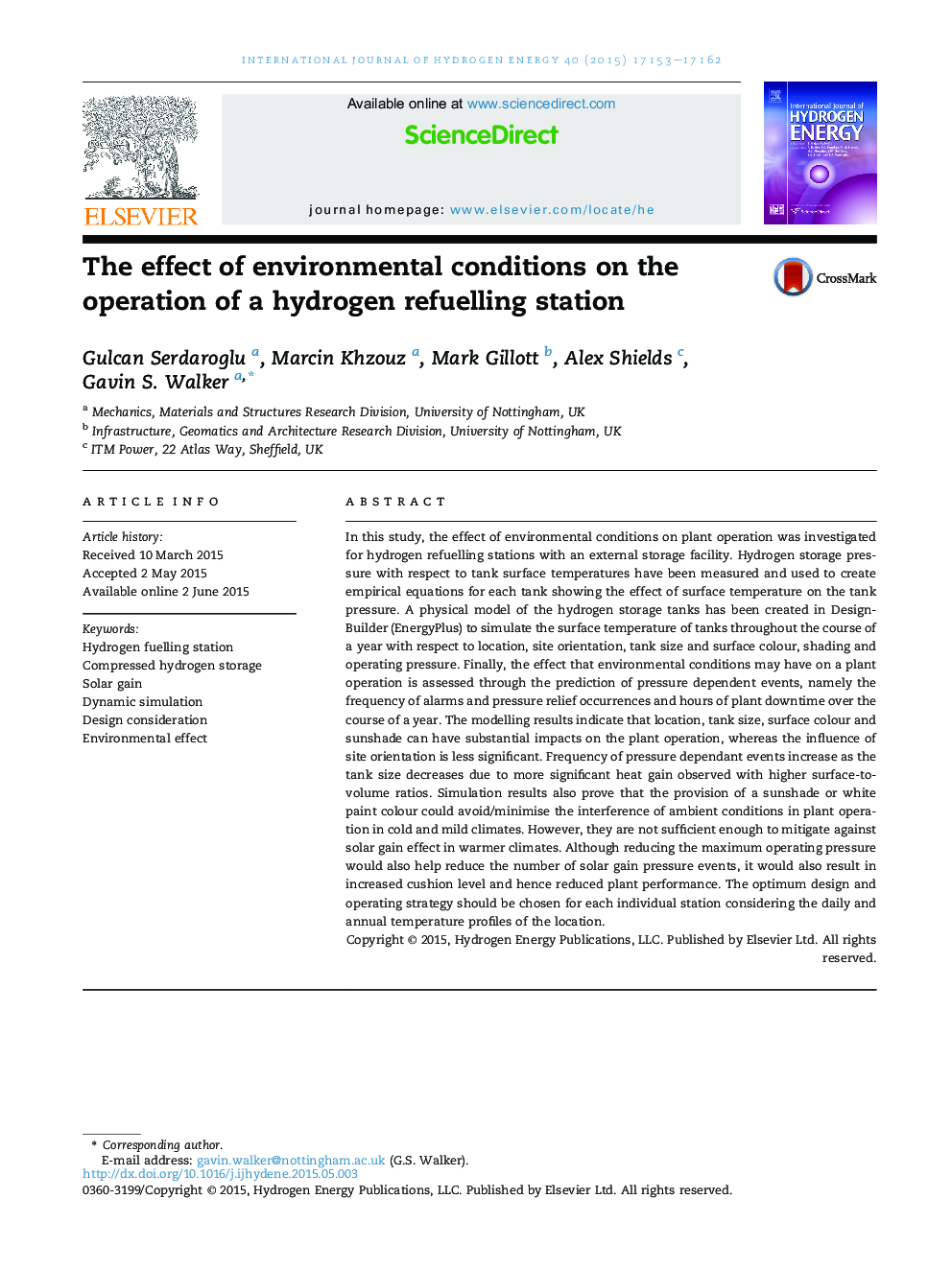 The effect of environmental conditions on the operation of a hydrogen refuelling station