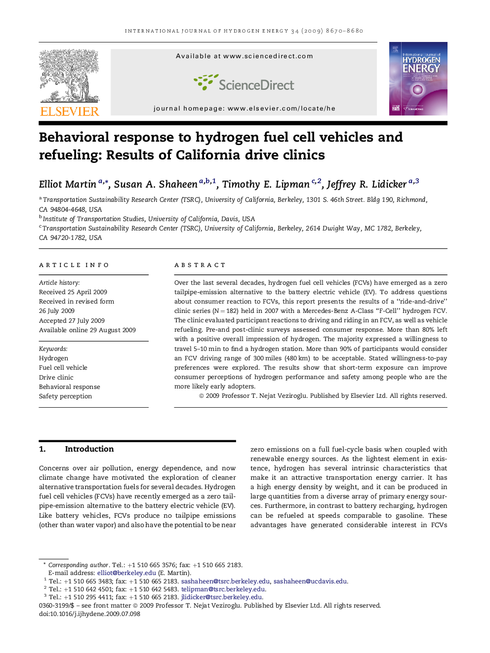 Behavioral response to hydrogen fuel cell vehicles and refueling: Results of California drive clinics