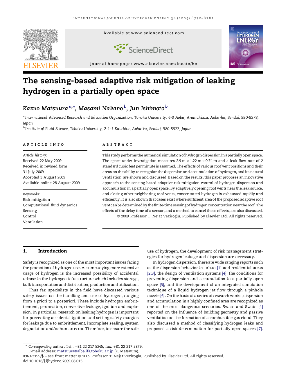 The sensing-based adaptive risk mitigation of leaking hydrogen in a partially open space