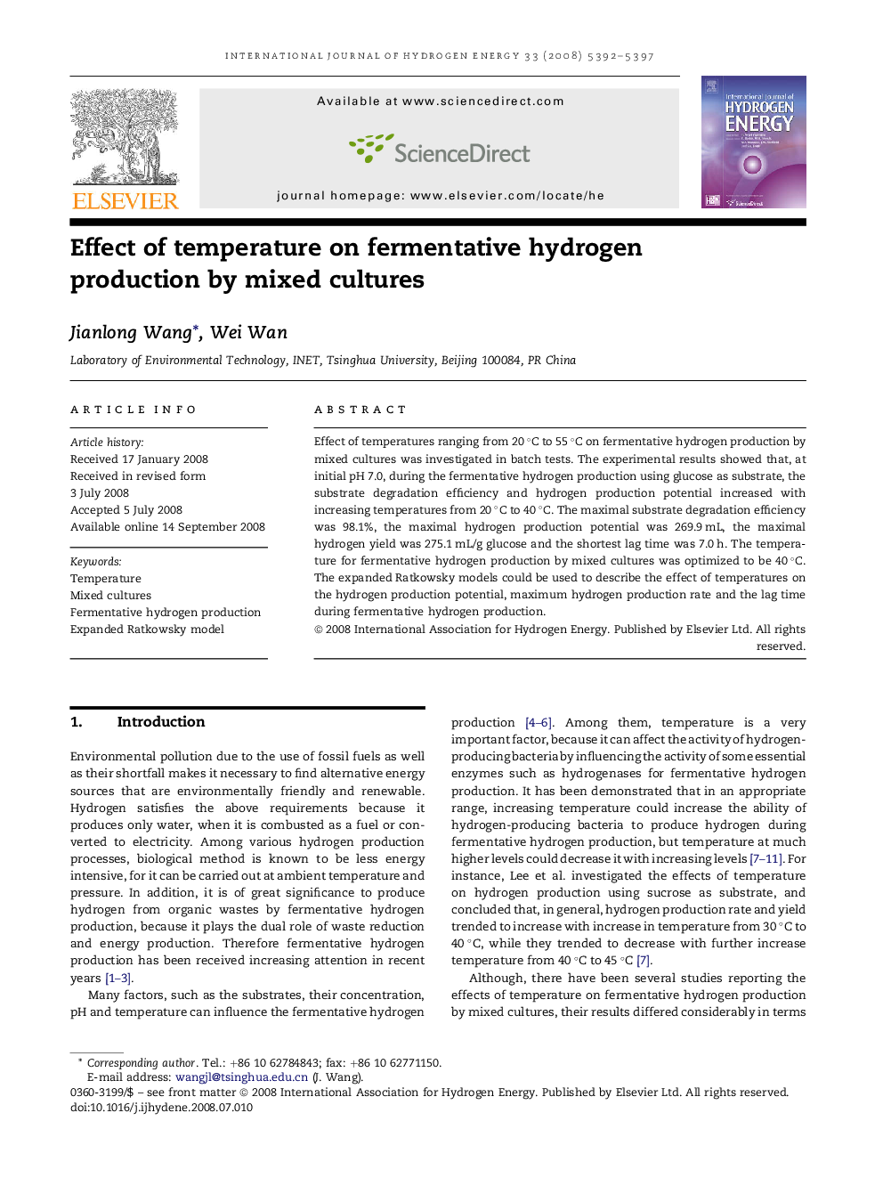 Effect of temperature on fermentative hydrogen production by mixed cultures