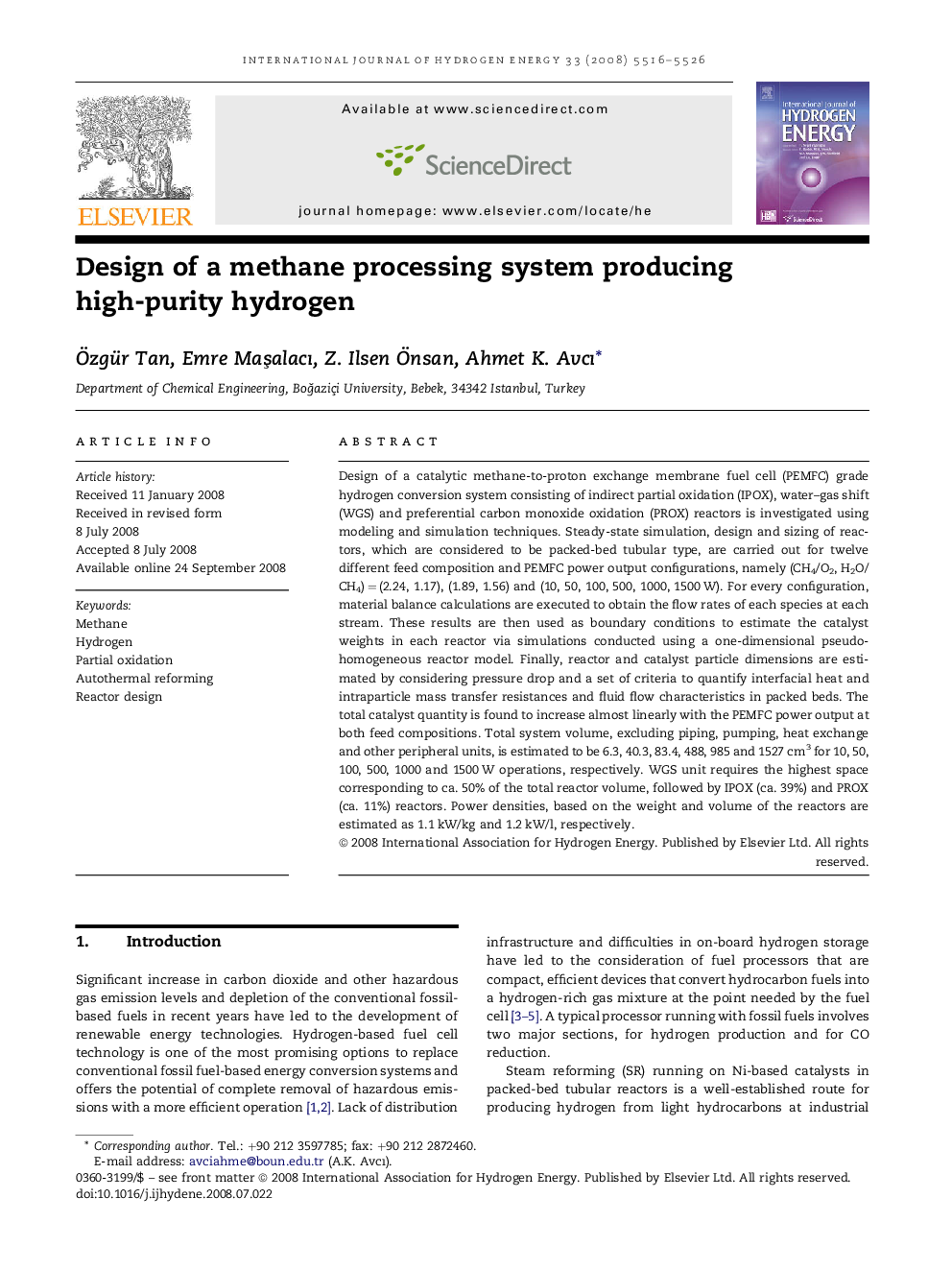 Design of a methane processing system producing high-purity hydrogen