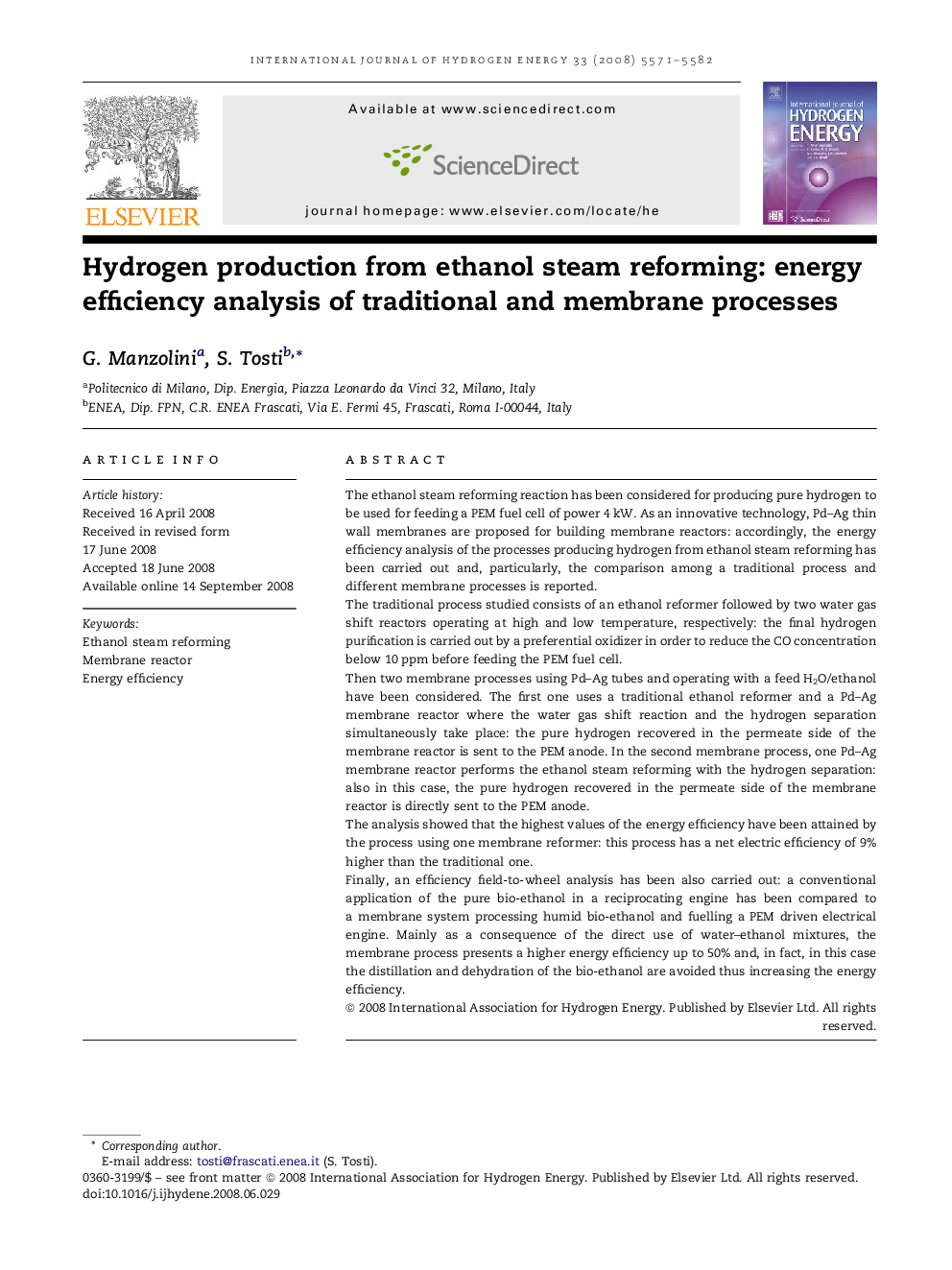 Hydrogen production from ethanol steam reforming: energy efficiency analysis of traditional and membrane processes