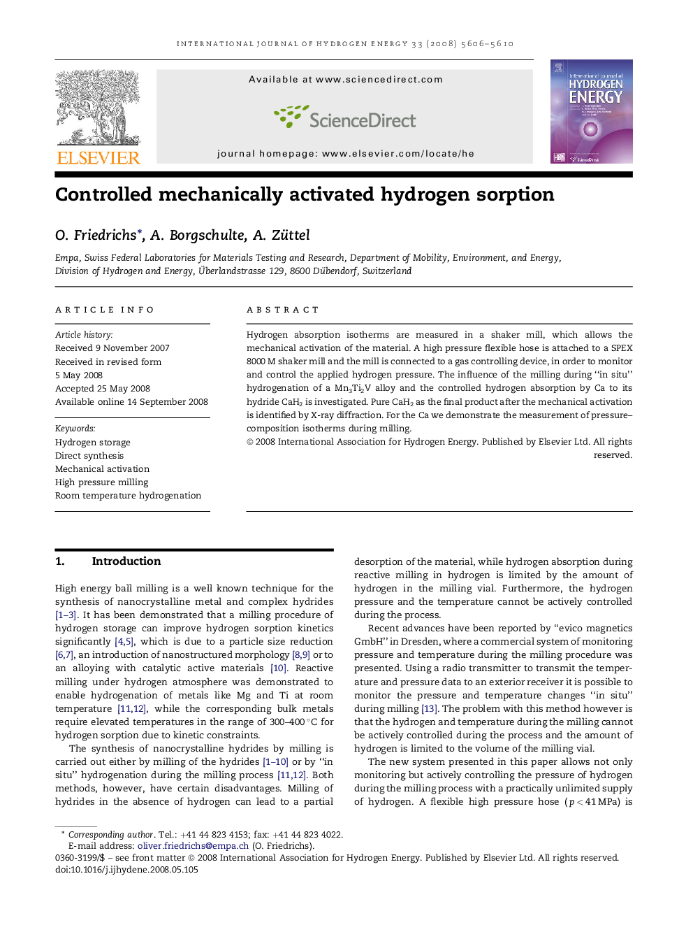 Controlled mechanically activated hydrogen sorption