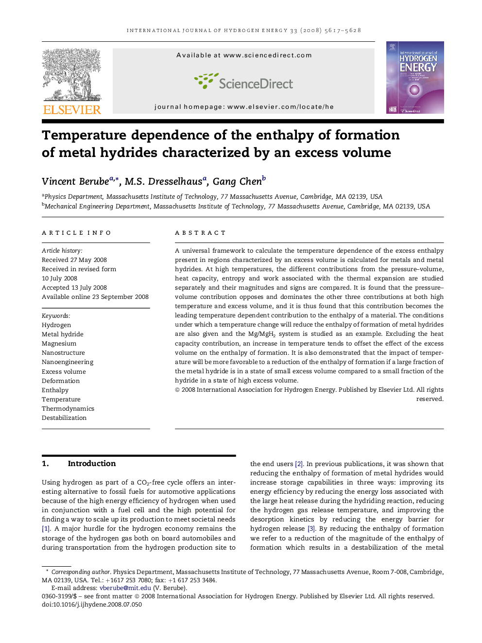 Temperature dependence of the enthalpy of formation of metal hydrides characterized by an excess volume