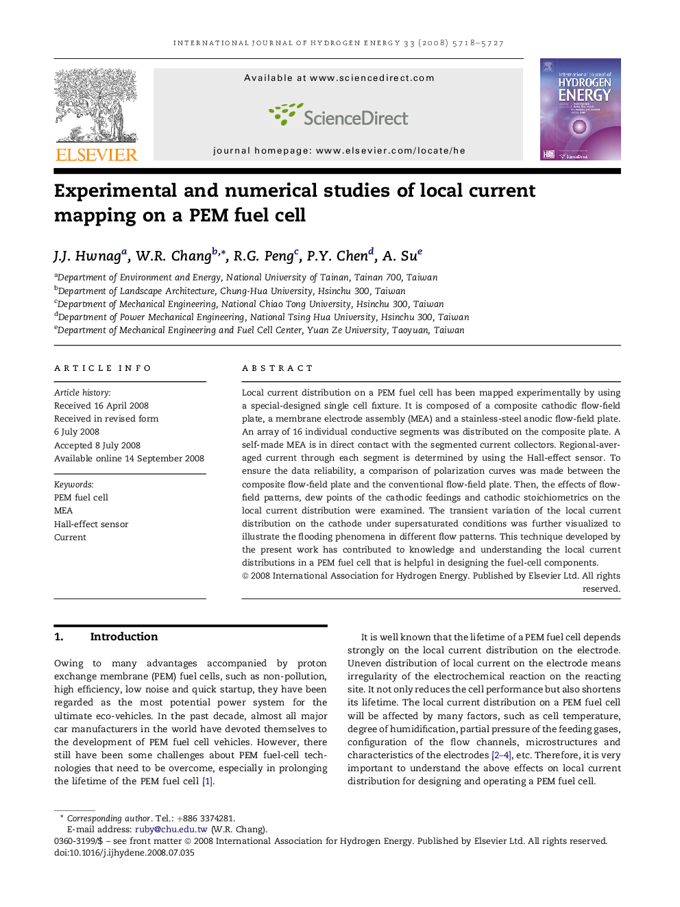 Experimental and numerical studies of local current mapping on a PEM fuel cell