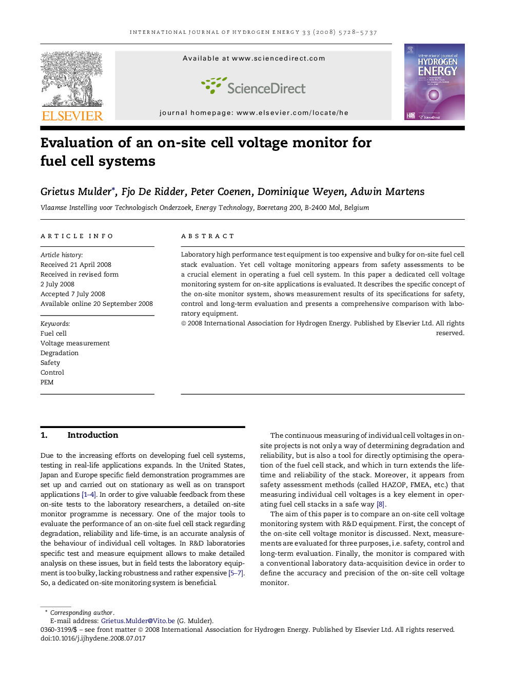 Evaluation of an on-site cell voltage monitor for fuel cell systems