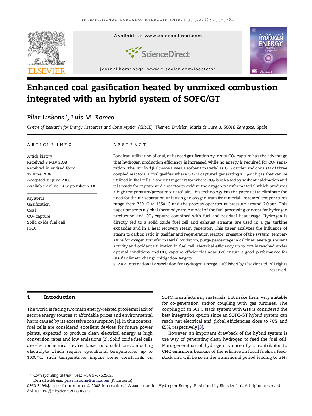 Enhanced coal gasification heated by unmixed combustion integrated with an hybrid system of SOFC/GT