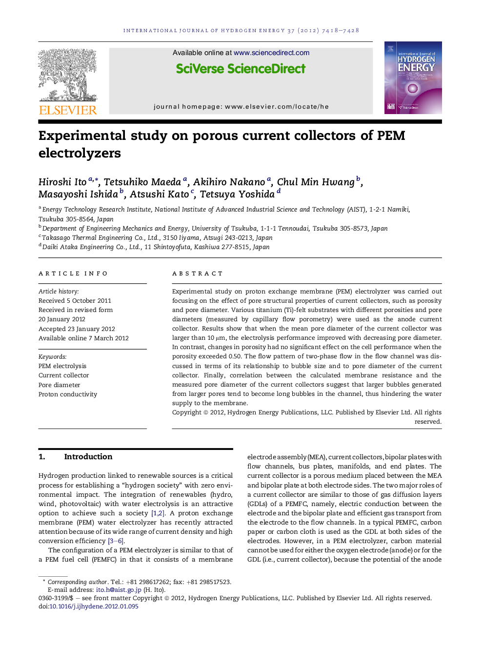 Experimental study on porous current collectors of PEM electrolyzers