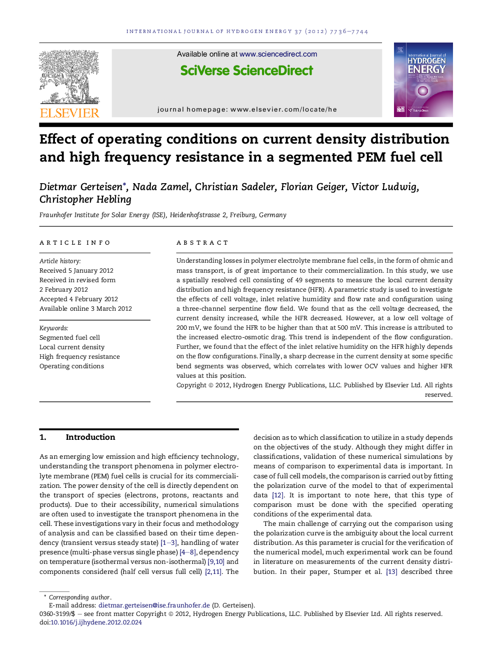 Effect of operating conditions on current density distribution and high frequency resistance in a segmented PEM fuel cell