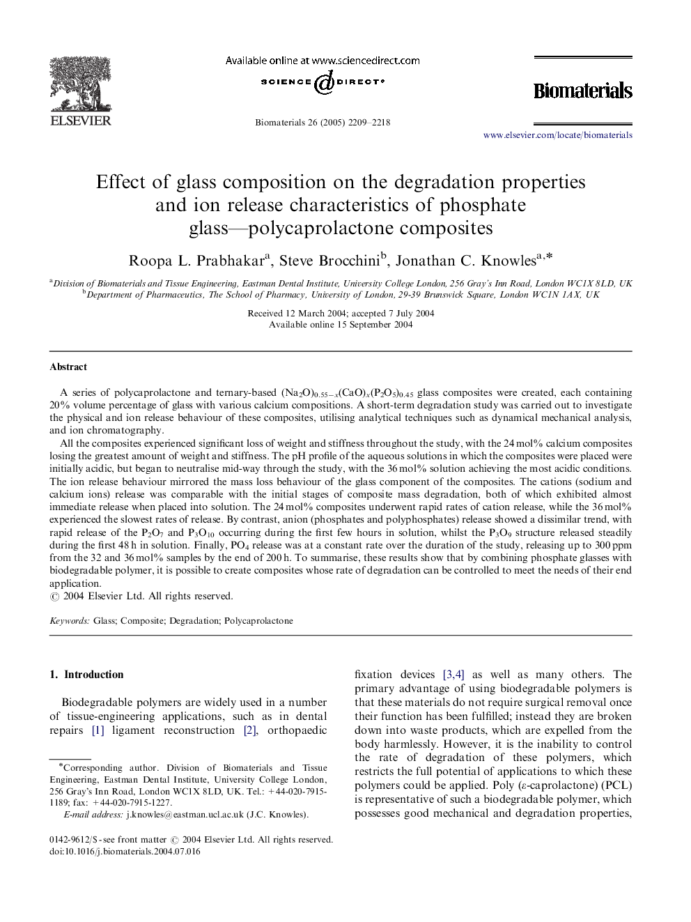 Effect of glass composition on the degradation properties and ion release characteristics of phosphate glass—polycaprolactone composites